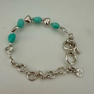 Vintage Ilaria 925 Sterling Silver Puffy Open Heart Charm Bracelet 8"